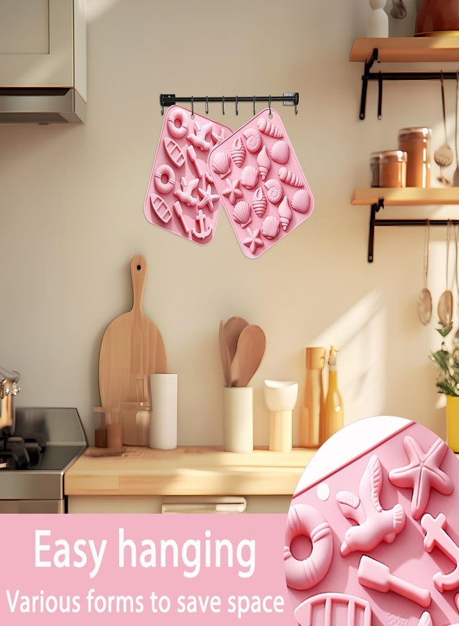 Fchil Seashell and Nautical Silicone Mold Set, 2 Pack Pink Ice Cube Trays with Starfish Anchor Shell Designs - Image 4