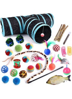 ® Cat Toys Set 30 Pcs, Cat Interactive Toys For All Cats, Kitten Collapsible 3 Way Play Tunnel Tube Teaser Wand Bell Furry Ball Springs Mouse Catnip Fish For Kitty Puppy