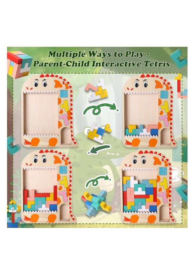 Wooden Tetris Puzzle, Tangram Brain Teaser Toy, Busy Board Wooden Toy, 3 in 1 Montessori Toys for 1-6 Years Old Kids, 3D Jigsaw Brick Puzzle, Developmental Toy, Educational Toy Gift for Boys Girls - Image 2