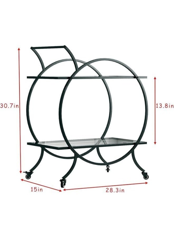 YINZUO YINZUO Tempered Clear Glass Black Bar Cart with Clear Shelves – Round Metal Frame Rolling Drink Serving Cart with Wheels for Home, Kitchen, Dining Room & Parties  - Image 4