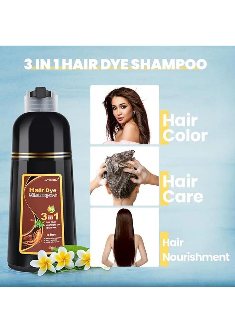 Meidu Hair Dye Shampoo Ginseng 3 in 1 ( 4.0 Coffee Brown ) 500 ML - Image 2