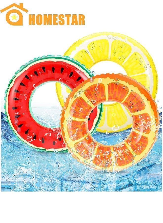 HOMESTAR 3 Pcs Swimming Rings with Pool Floats for Kids Adults, Fruits Pool Floaties Rings Tube Toys for Summer Beach Water Float Party, Swimming Pool, Ocean, Beach Time - Image 1