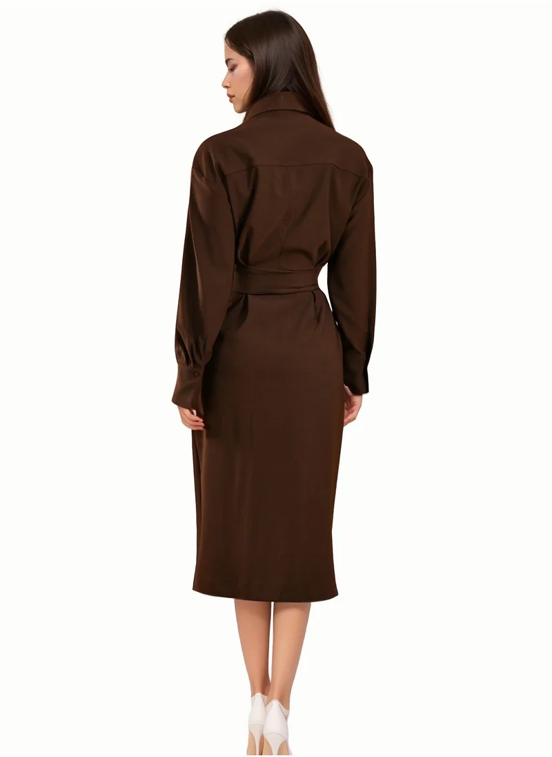 Wecre8 Belted Brown Trench Dress