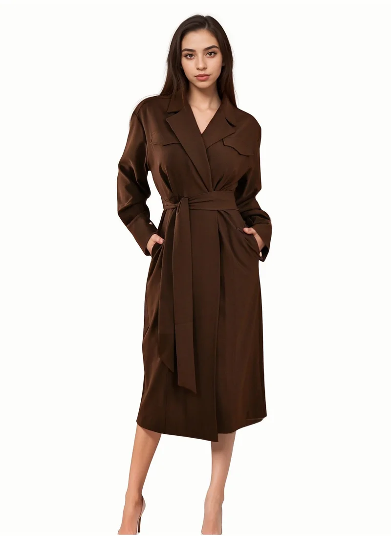 Wecre8 Belted Brown Trench Dress