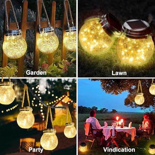 LITVERSE Outdoor Solar Hanging Crack Glass 30 LED Lights Waterproof Outdoor Garden Decor Patio Porch Garden Yard Backyard Balcony Lawn Tree Christmas Decor (Warm White) - Image 2