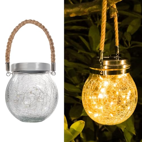 LITVERSE Outdoor Solar Hanging Crack Glass 30 LED Lights Waterproof Outdoor Garden Decor Patio Porch Garden Yard Backyard Balcony Lawn Tree Christmas Decor (Warm White) - Image 1