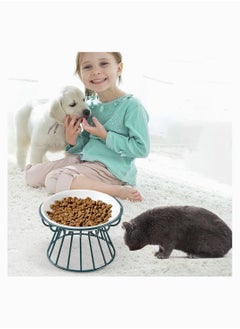 Y&D Pet Feeding Dish with Stand Ceramic Cat Bowl Raised Puppy Kitten Food Dispenser (Green)  - Image 2