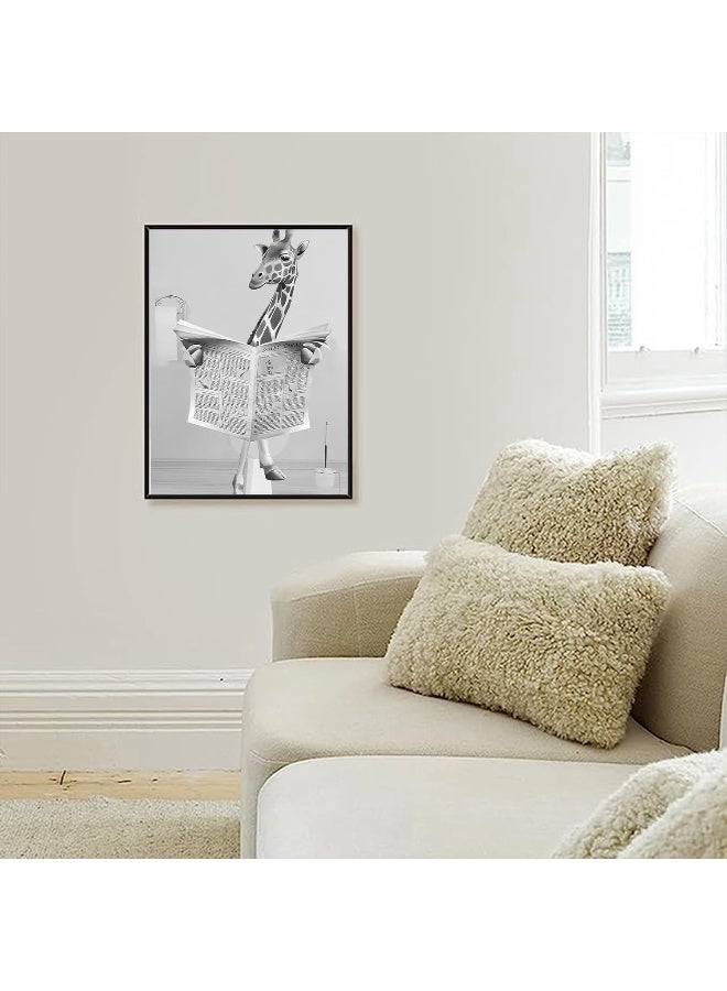 Home Trove Hmdkhi Animal Black White Wall Art Prints, Canvas Bathroom Picture Set Funny Elephant Zebra Penguins Giraffe Animal In The Bath Pictures Bathroom Decoration - Frameless (Giraffe, 40 X 60 Cm X 1 Piece)  - Image 3
