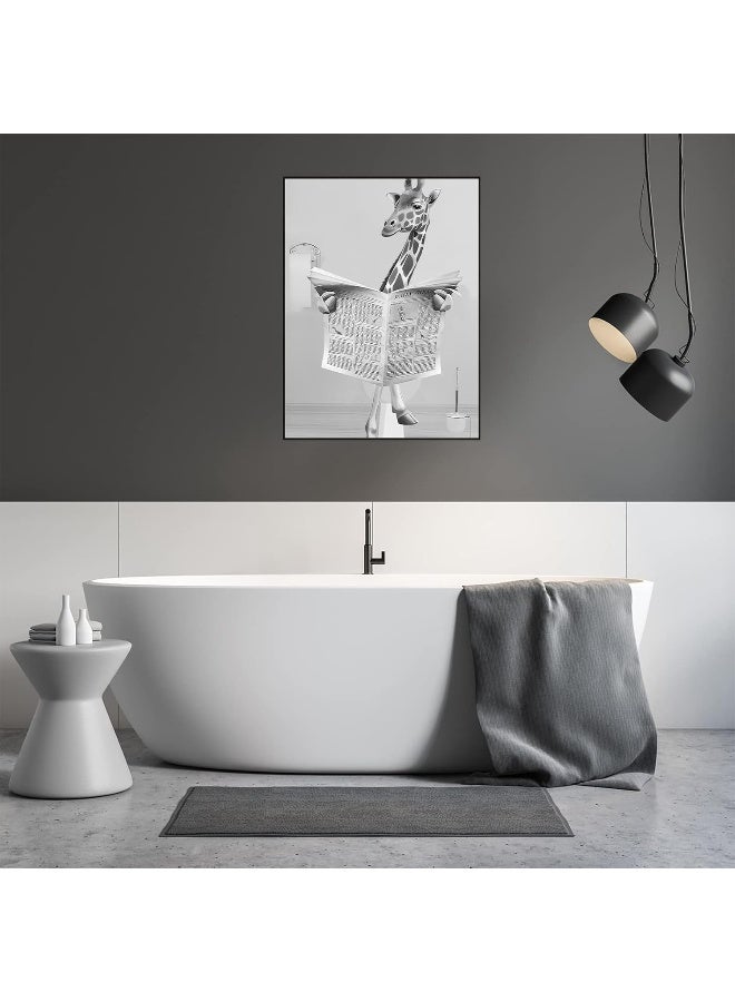 Home Trove Hmdkhi Animal Black White Wall Art Prints, Canvas Bathroom Picture Set Funny Elephant Zebra Penguins Giraffe Animal In The Bath Pictures Bathroom Decoration - Frameless (Giraffe, 40 X 60 Cm X 1 Piece)  - Image 4