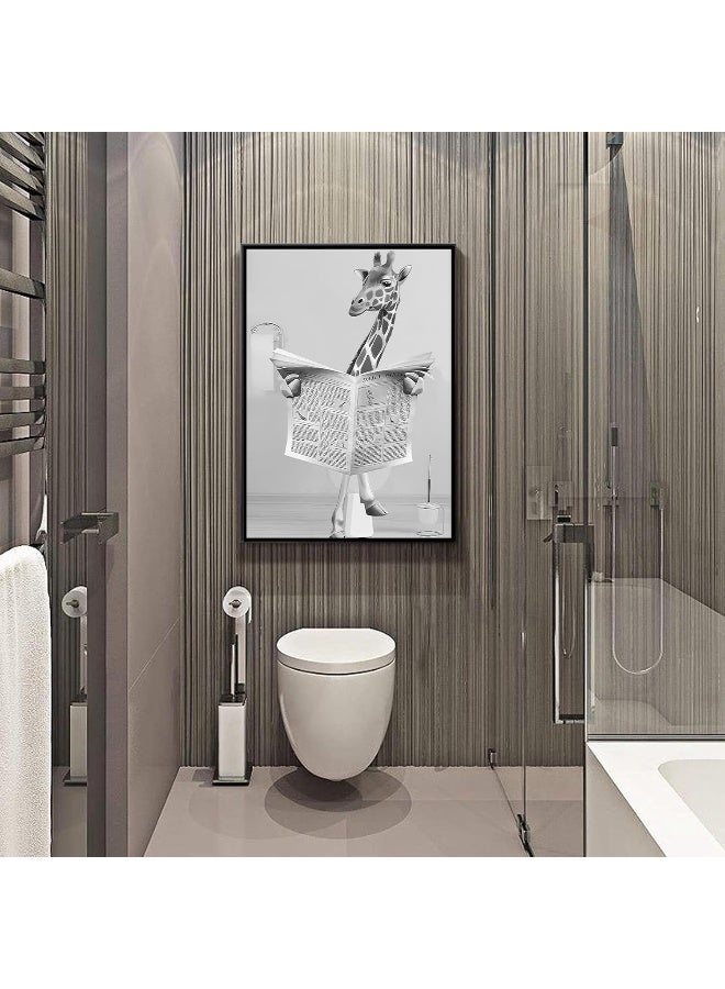 Home Trove Hmdkhi Animal Black White Wall Art Prints, Canvas Bathroom Picture Set Funny Elephant Zebra Penguins Giraffe Animal In The Bath Pictures Bathroom Decoration - Frameless (Giraffe, 40 X 60 Cm X 1 Piece)  - Image 5