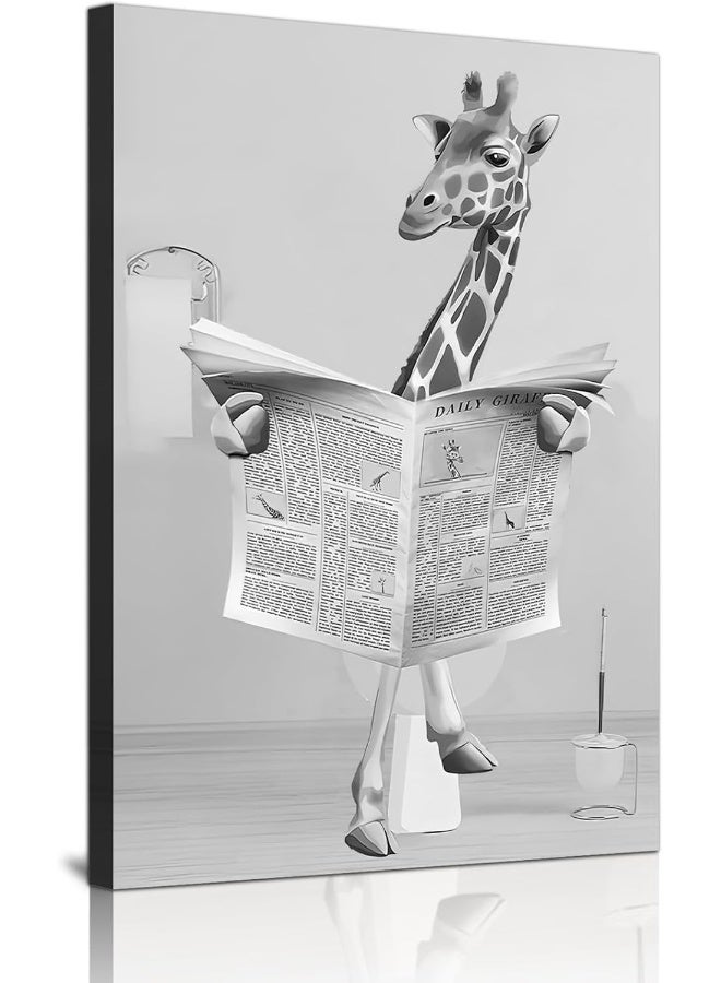 Home Trove Hmdkhi Animal Black White Wall Art Prints, Canvas Bathroom Picture Set Funny Elephant Zebra Penguins Giraffe Animal In The Bath Pictures Bathroom Decoration - Frameless (Giraffe, 40 X 60 Cm X 1 Piece)  - Image 1