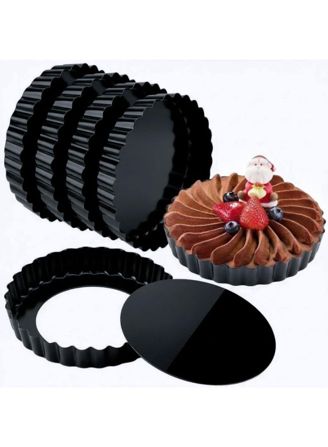 6 Pack 5 Inch Mini Tart Pans with Removable Bottom, Nonstick Round Quiche Pan Heavy Duty Fluted Sides for Tartlets, Mousse Cakes, Dessert Baking - Image 1