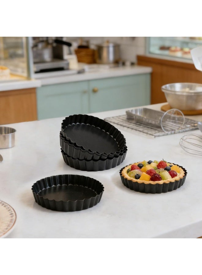 6 Pack 5 Inch Mini Tart Pans with Removable Bottom, Nonstick Round Quiche Pan Heavy Duty Fluted Sides for Tartlets, Mousse Cakes, Dessert Baking - Image 2