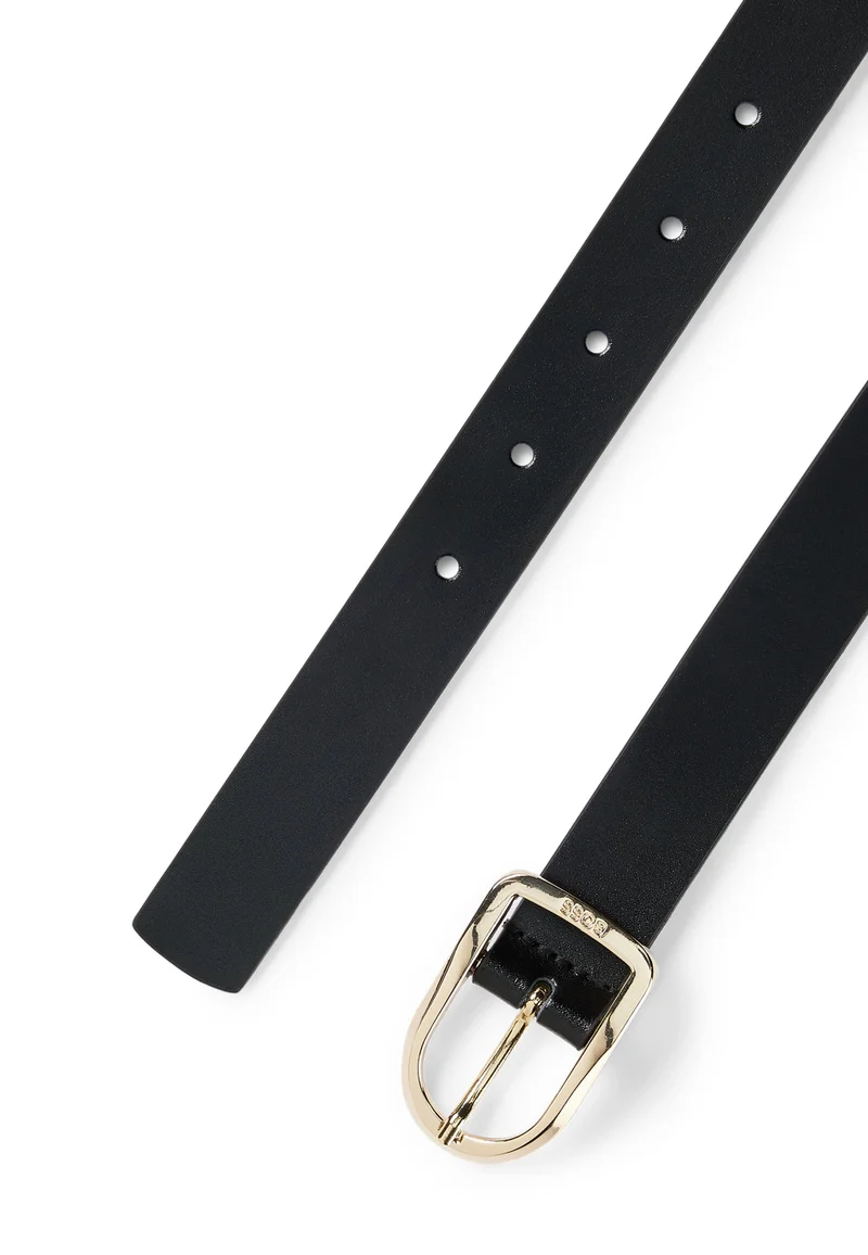 BOSS Leather belt with gold-tone logo-engraved buckle