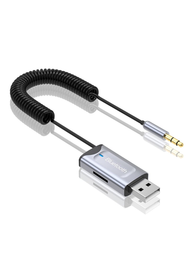 SYOSI - Bluetooth Aux Adapter for Car, Car Bluetooth v5.3 Wireless Receiver USB to 3.5mm Jack Adapter Built-in Microphone Aux Input for Hands-Free Calls, Plug and Play, Auto Power on for Car Speaker - Image 1