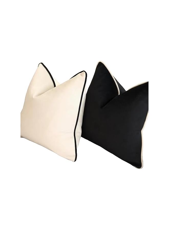 The Bros 2 Velvet Cushion Covers With Piping - 45 x 45 cm - Cream White and Black Mix and Match Luxury Super Soft Throw Pillow Cases for Sofa or Bed - Set of 2 - HomeLux - Image 4
