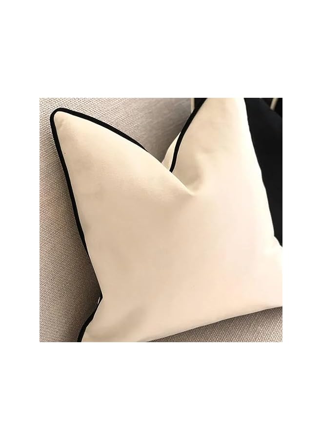 The Bros 2 Velvet Cushion Covers With Piping - 45 x 45 cm - Cream White and Black Mix and Match Luxury Super Soft Throw Pillow Cases for Sofa or Bed - Set of 2 - HomeLux - Image 2