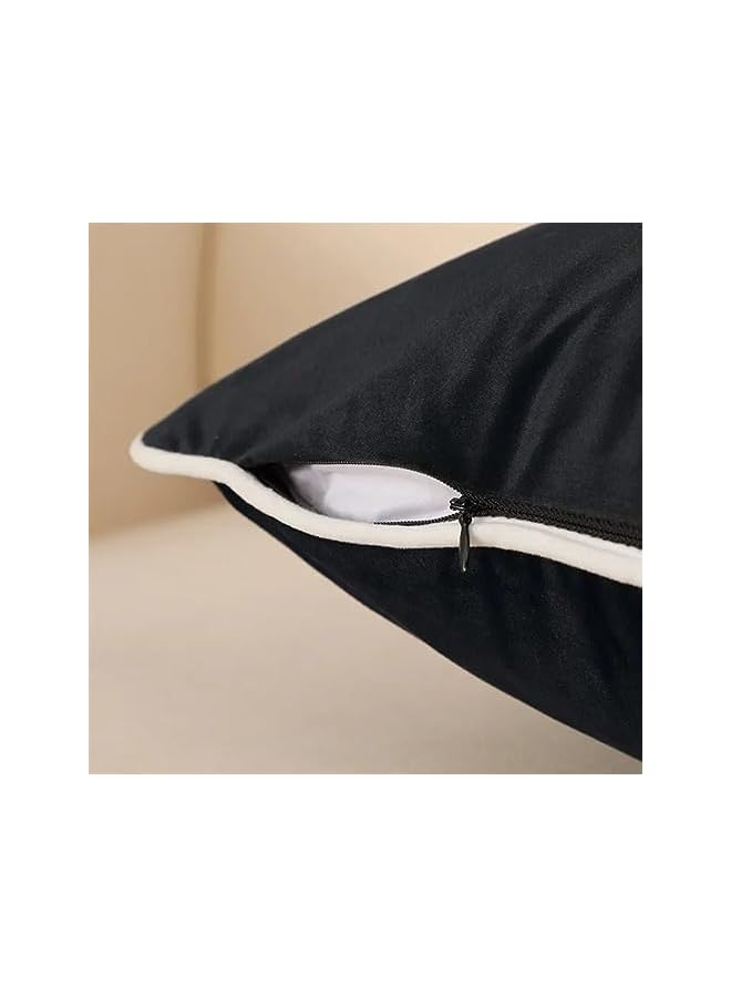 The Bros 2 Velvet Cushion Covers With Piping - 45 x 45 cm - Cream White and Black Mix and Match Luxury Super Soft Throw Pillow Cases for Sofa or Bed - Set of 2 - HomeLux - Image 3