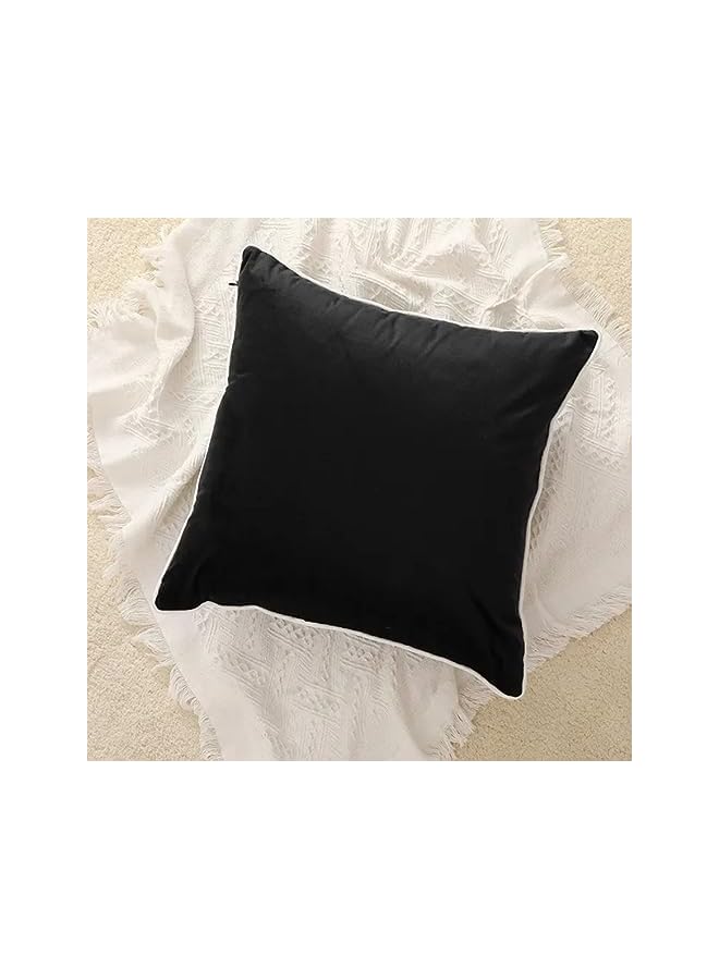The Bros 2 Velvet Cushion Covers With Piping - 45 x 45 cm - Cream White and Black Mix and Match Luxury Super Soft Throw Pillow Cases for Sofa or Bed - Set of 2 - HomeLux - Image 5
