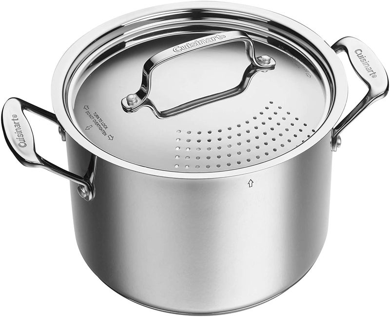 Cuisinart 766S-22 6 Qt. Stainless Steel Pasta Pot w/Straining Cover Chef's-Classic-Stainless-Cookware-Collection, 6-Quart - Image 1