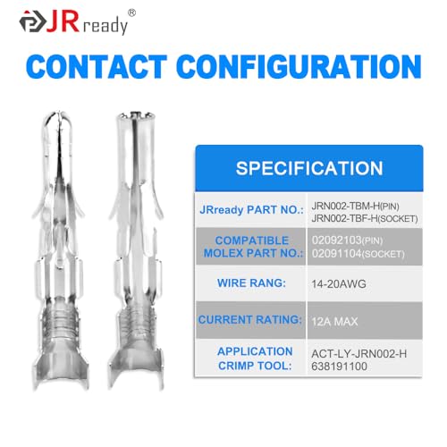 JRready ST6479 382Pcs Electrical Connector Housing Kit - 2/3/4/6/9/12 Pin Crimp Socket Molex 14-20AWG Standard .093" Series Male and Female Pins with Terminal Crimping and Remove Extractor Tool Kit - Image 4