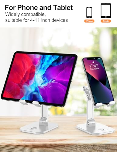 OCYCLONE Phone Stand, Adjustable Height and Angle Foldable Cell Phone Stand Holder for Desk, Taller iPhone Stand Compatible with 4.7"-13" Smartphones iPad Tablet, White - Image 4