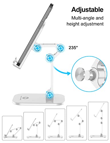OCYCLONE Phone Stand, Adjustable Height and Angle Foldable Cell Phone Stand Holder for Desk, Taller iPhone Stand Compatible with 4.7"-13" Smartphones iPad Tablet, White - Image 2