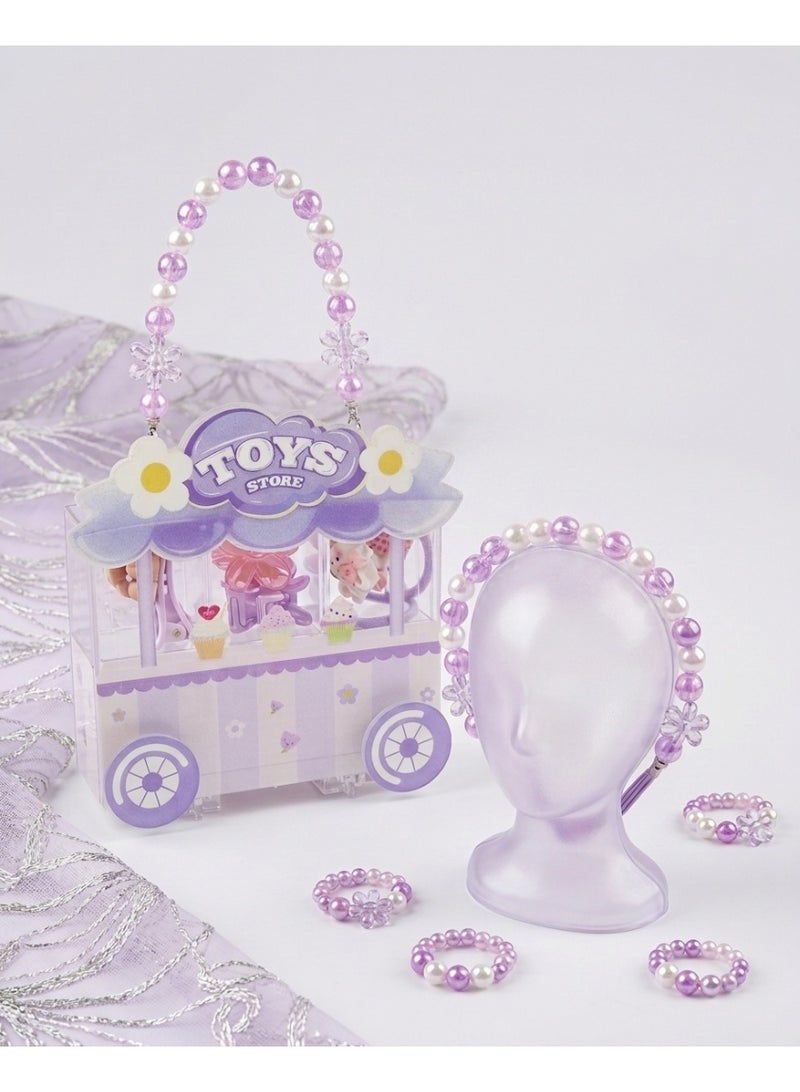 Kids "Toys Store" Cart Hair Accessory Gift Set with Purple Beaded Headband, Hair Bands & Clips - Image 2