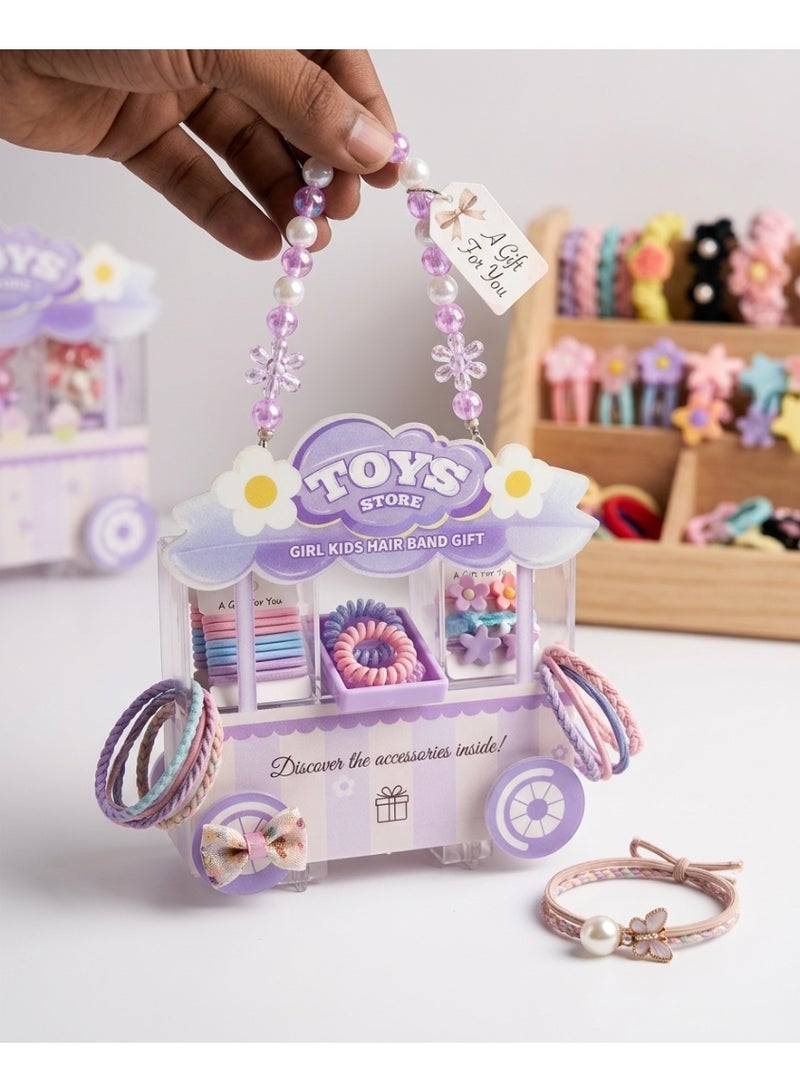 Kids "Toys Store" Cart Hair Accessory Gift Set with Purple Beaded Headband, Hair Bands & Clips - Image 1