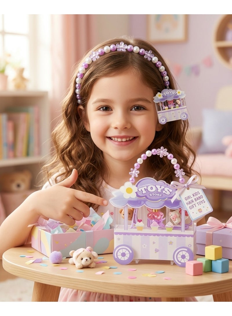 Kids "Toys Store" Cart Hair Accessory Gift Set with Purple Beaded Headband, Hair Bands & Clips - Image 3