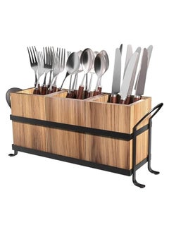 Utensil Holder for Party - Silverware Caddy with Three Compartments, Detachable, Portable Handle, Stylish Cutlery Holder for Countertop and Outdoor Use