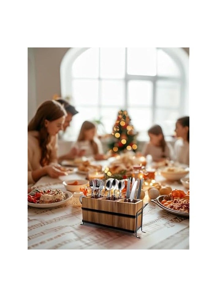 erorex - Utensil Holder for Party - Silverware Caddy with Three Compartments, Detachable, Portable Handle, Stylish Cutlery Holder for Countertop and Outdoor Use - Image 1
