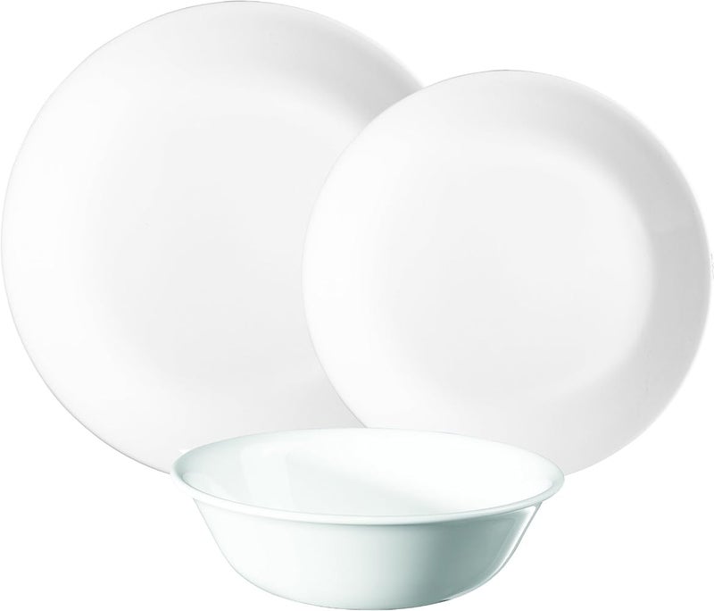 كوريل 1 Corelle 3120AB طقم عشاء من زجاج Vitrelle، 12 قطعة، صقيع الشتاء، مقاوم للتشقق والكسر، أبيض - Image 1
