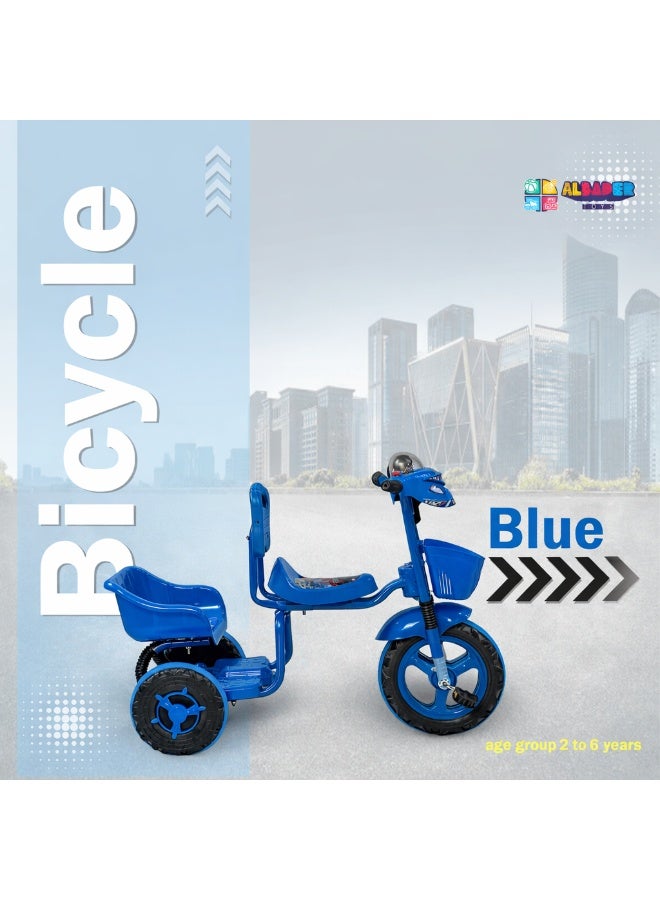 AL BADER Kids Balance Bike Kids Tricycles for 2-6 Years, Three Wheel Tricycle For Toddlers with Two Seats for 2 Children, 3 Wheel Baby Bicycle With Basket, Toddlers Trike With Music and Lights, Blue - Image 2