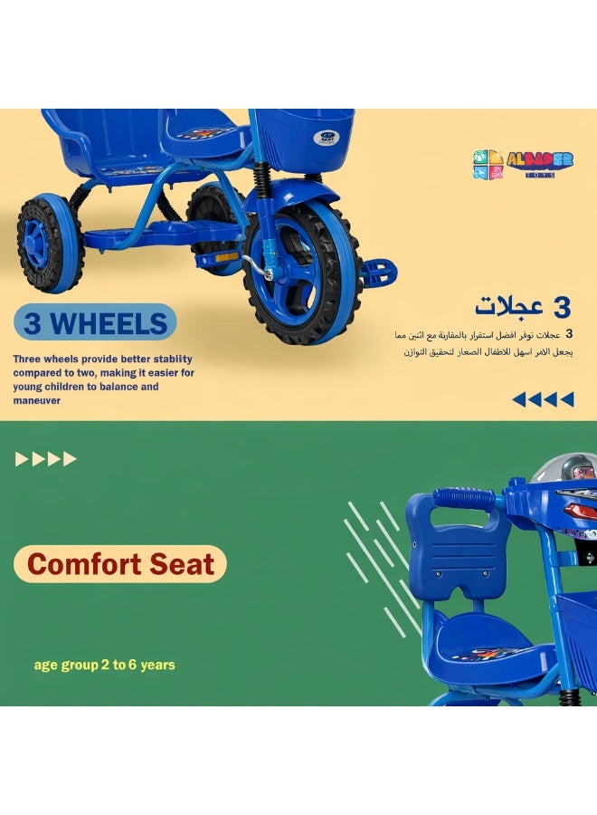AL BADER Kids Balance Bike Kids Tricycles for 2-6 Years, Three Wheel Tricycle For Toddlers with Two Seats for 2 Children, 3 Wheel Baby Bicycle With Basket, Toddlers Trike With Music and Lights, Blue - Image 5