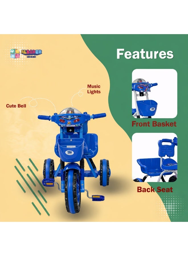 AL BADER Kids Balance Bike Kids Tricycles for 2-6 Years, Three Wheel Tricycle For Toddlers with Two Seats for 2 Children, 3 Wheel Baby Bicycle With Basket, Toddlers Trike With Music and Lights, Blue - Image 3