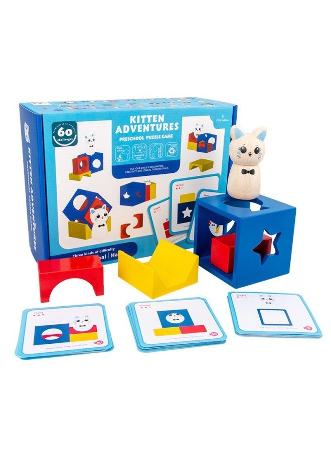 Wooden Logical Thinking Training Toy Wooden Bunny Magic Box Day And Night Split Building Blocks Table Tour Clearance-Color:Adventures Of Kitten - Image 1