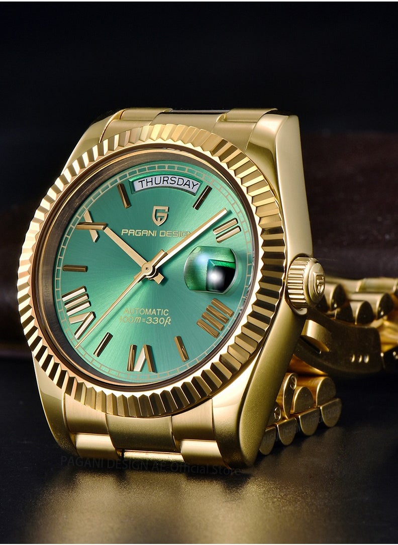 PAGANI DESIGN - Automatic Men's Watches 36mm Gold Green Stainless Steel Mechanical Business Sports Luxury Wrist Watch for Men PD-1752 - Image 1