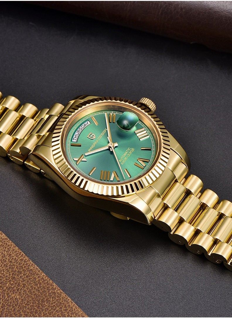 PAGANI DESIGN - Automatic Men's Watches 36mm Gold Green Stainless Steel Mechanical Business Sports Luxury Wrist Watch for Men PD-1752 - Image 1