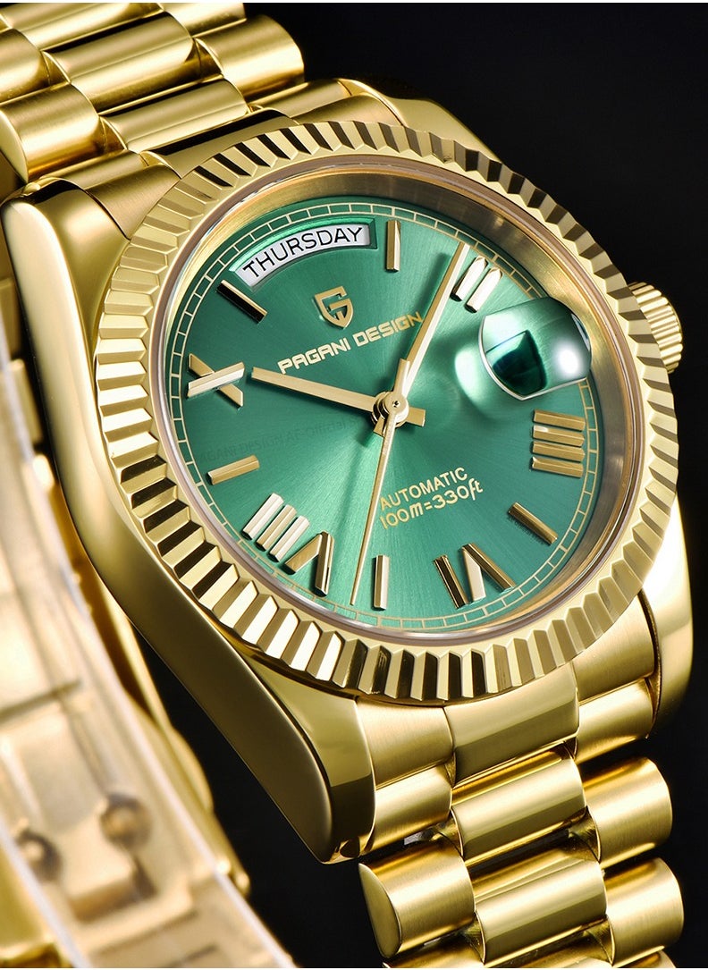 PAGANI DESIGN - Automatic Men's Watches 36mm Gold Green Stainless Steel Mechanical Business Sports Luxury Wrist Watch for Men PD-1752 - Image 1