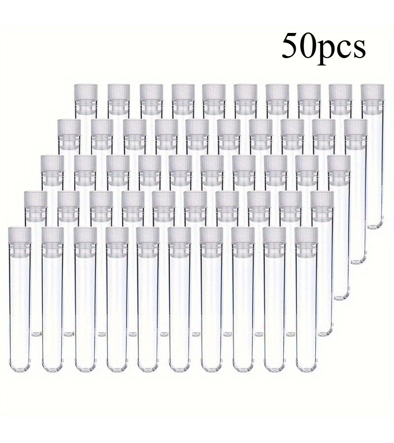 Clear Plastic Test Tubes 50 Pcs 13x78mm with Lids for Science Party - Image 1