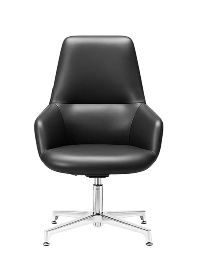 NEO FRONT FURNITURE Meeting Chair – Premium Black PU Leather Conference Chair with Armrests & Fixed Base (No Wheels) for CEO Office, Boardroom & Executive Meeting Rooms ( C1328 )