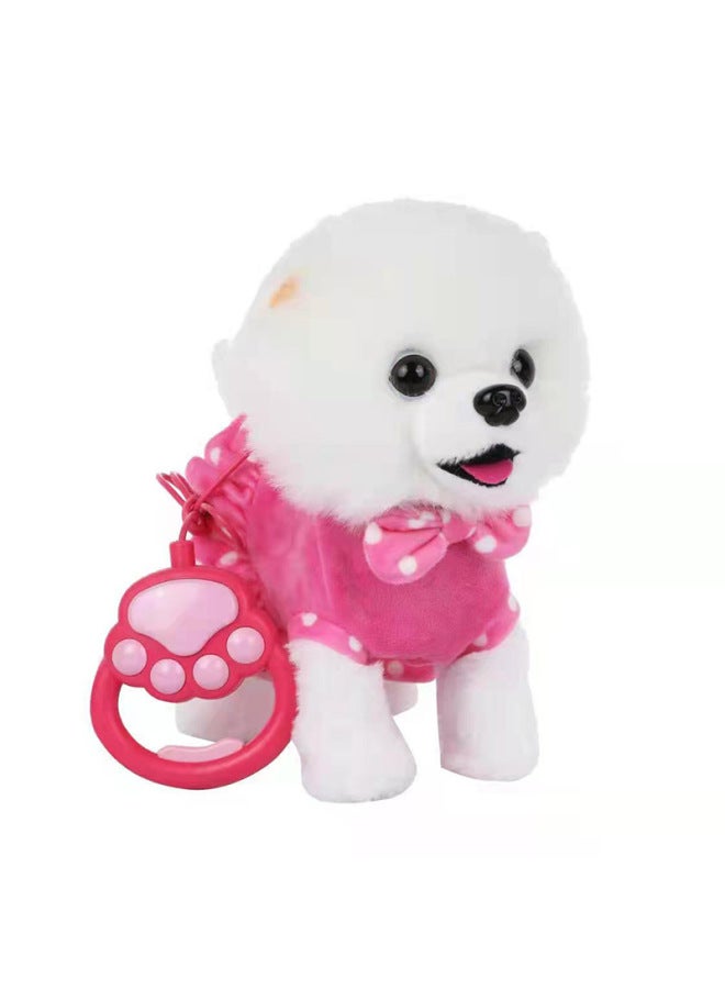 Simulation Plush Toy For Children Licking Dog Licking Tongue Cat Singing Leash Walking Dog Electric Toy-Color:Traction Rope Pink Clothes White Rich Dog-Specifications:Pure English Battery Model + Battery + Accessories (play House Toy Set)  - Image 1
