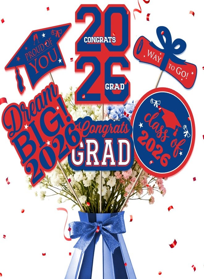 LUUFILx 2026 Graduation Centerpieces Sticks Red Blue Graduation Party Decorations 24 Pcs Class of 2026 Table Centerpiece Topper Decor Grad Party Supplies for College Preschool Primary High School - Image 1