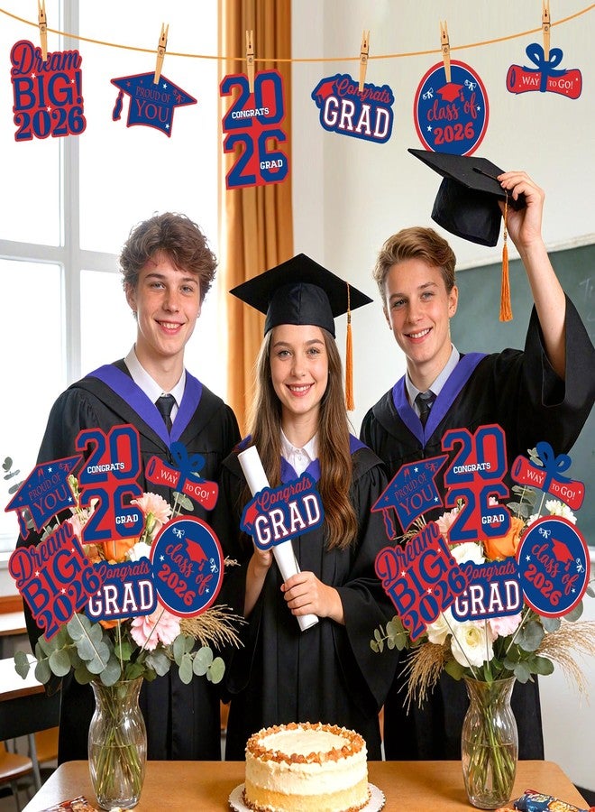 LUUFILx 2026 Graduation Centerpieces Sticks Red Blue Graduation Party Decorations 24 Pcs Class of 2026 Table Centerpiece Topper Decor Grad Party Supplies for College Preschool Primary High School - Image 4