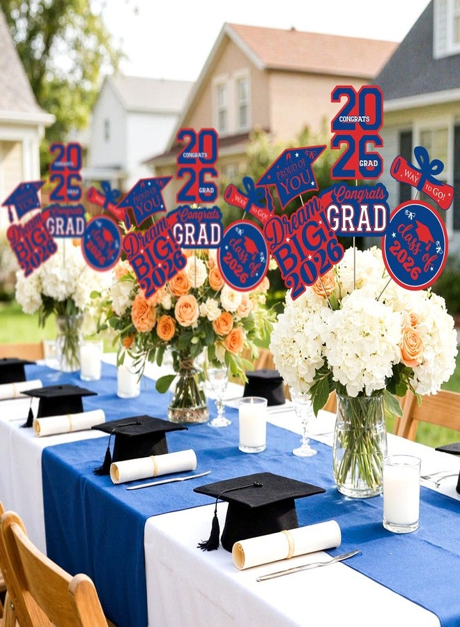 LUUFILx 2026 Graduation Centerpieces Sticks Red Blue Graduation Party Decorations 24 Pcs Class of 2026 Table Centerpiece Topper Decor Grad Party Supplies for College Preschool Primary High School - Image 2