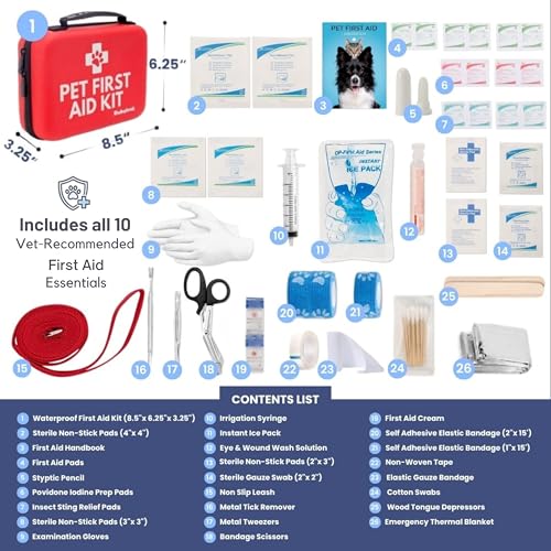 rubyloo Dog First Aid Kit - Vet Approved Emergency Supplies - Pet First Aid Kit Guide, Tick Remover, Slip Leash & Medical Essentials for Home, Camping, Car, RV, Travel (Essential Pack) - Image 4