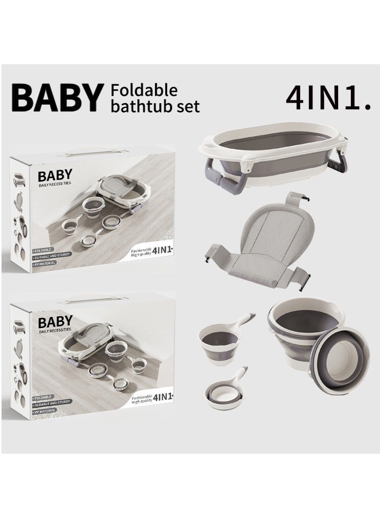 والالا مجموعة حوض استحمام للأطفال قابلة للطي 4 في 1، موفرة للمساحة، مثالية للعناية اليومية بالطفل، حوض استحمام واحد، سجادة شبكية واحدة، مغرفة واحدة، دلو واحد - Image 5
