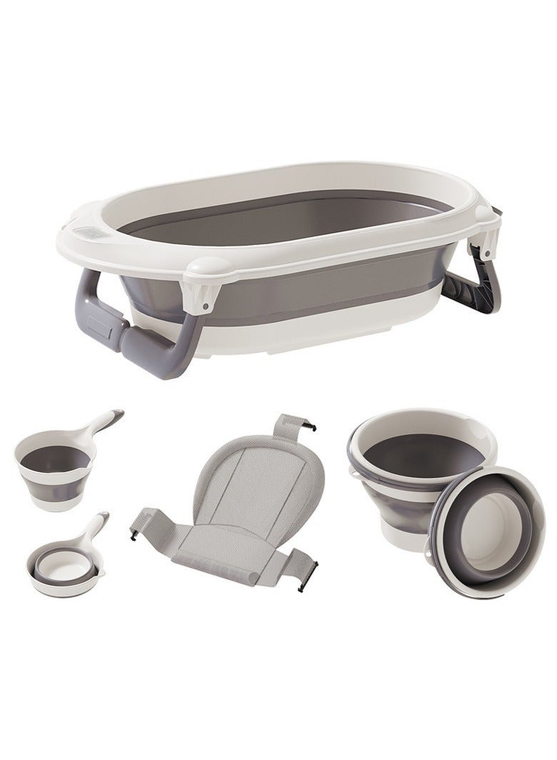 والالا مجموعة حوض استحمام للأطفال قابلة للطي 4 في 1، موفرة للمساحة، مثالية للعناية اليومية بالطفل، حوض استحمام واحد، سجادة شبكية واحدة، مغرفة واحدة، دلو واحد - Image 1