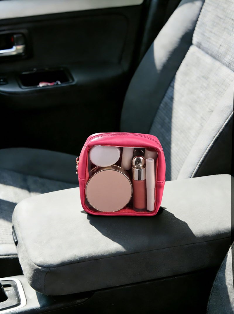 Pocmimut Makeup Bag,Mini Makeup Bag Cute Pouch Purse Organizer Travel Essentials,Clear Makeup Pouch for Car Accessories for Women,Hot Pink - Image 2